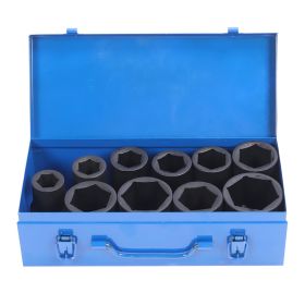 10PCS Set 1in Drive Deep Impact Socket Heavy Duty Impact Socket Set with Iron Storage Box