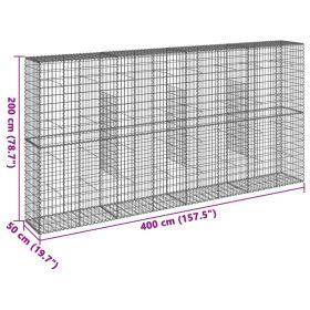 vidaXL Coș gabion cu capac, 400x50x200 cm, fier galvanizat