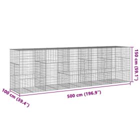 vidaXL Coș gabion cu capac, 500x100x150 cm, fier galvanizat