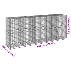 vidaXL Coș gabion cu capac, 500x100x200 cm, fier galvanizat