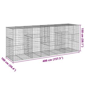 vidaXL Coș gabion cu capac, 400x100x150 cm, fier galvanizat