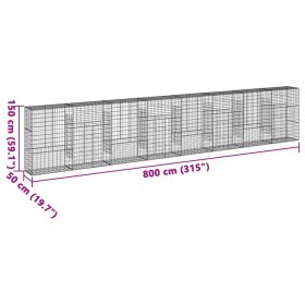 vidaXL Coș gabion cu capac, 800x50x150 cm, fier galvanizat