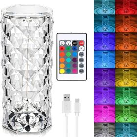 Rose Table Lamp; Crystal Lamp; Table Lamp; 16 Colors RGB With Touch&Remote Control; USB Rechargeable; 2000mah Battery; Romantic Atmosphere Light For L