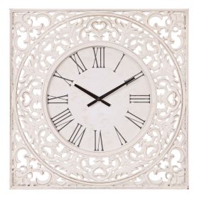 Distressed White Ornate Wood Carved Wall Clock, 24"