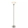 75.5" Brushed Silver Metal Torch Floor Lamp with Marble Glass Shade