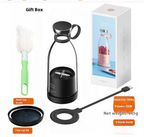 350ML Electric Juicer Blender Mixer USB Rechargeable Machine Household Portable Blender Maker Cup Kitchen Tool Kit (Color: Black)