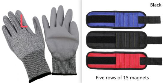 Fifteen-Compartment Powerful Magnetic Wristband (Option: Black set3-Five rows of 15 magnets)