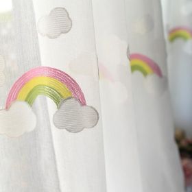 Children's Rainbow Gauze Curtains With Pastoral Embroidery (Option: Rainbow hook up-1.5x2.7m)