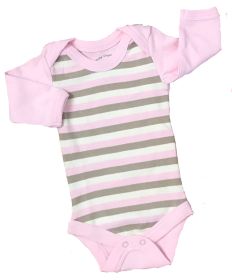 Organic Cotton Long Sleeve Bodysuits/Onesies (size: Pink/Natural Khaki Stripe 0-3m)