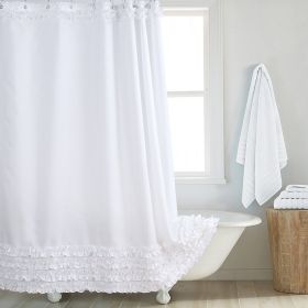 Fashion And Environment-friendly Polyester Fabrics Thickened Shower Curtain (Option: White Small Flower Edge-240CM Wide X183CM High)