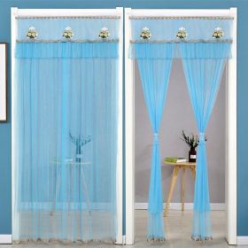 Double Yarn Lace Gauze Door Curtain Quiet Anti-mosquito Embroidered Living Room Bedroom Bathroom Universal Partition Home Decor (Color: 01 Blue, size: 90x220cm)