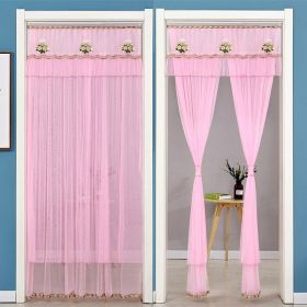 Double Yarn Lace Gauze Door Curtain Quiet Anti-mosquito Embroidered Living Room Bedroom Bathroom Universal Partition Home Decor (Color: 01 pink, size: 90x200cm)