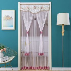 Double Yarn Door Curtain Anti-mosquito Embroidered Tassel Quiet Bedroom Living Room Bathroom Universal Partition Home Decoration (Color: 01 pink, size: 90x210cm)