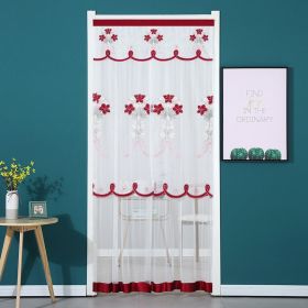 Double Yarn Door Curtain Anti-mosquito Flowers Embroidery Mute Bedroom Living Room Bathroom Universal Partition Home Decoration (Color: Red, size: 100x210cm)