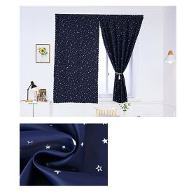 Solid Color Star Curtain White Tulle Hook&Loop No Punching Easy To Install Bedroom Girls Kids Adult Shading Simple Self-adhesive (Color: 03 Navy blue silver stars, size: W 1.5m x H 2.0m(single opening))