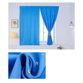 Solid Color Star Curtain White Tulle Hook&Loop No Punching Easy To Install Bedroom Girls Kids Adult Shading Simple Self-adhesive (Color: 03 Blue silver stars, size: W 1.0m x H 1.2 m(single opening))