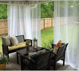 Outdoor Shading Door Curtain Waterproof Curtain Pavilion Balcony White Mesh Curtains Terrace Window Screen (Option: White Transparent-132 âˆšÃ³ 213cm)